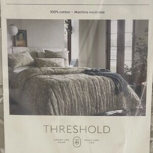 Threshold Lofty Cotton Voile Quilt Full Queen Tan Floral Block Print Bedding NEW